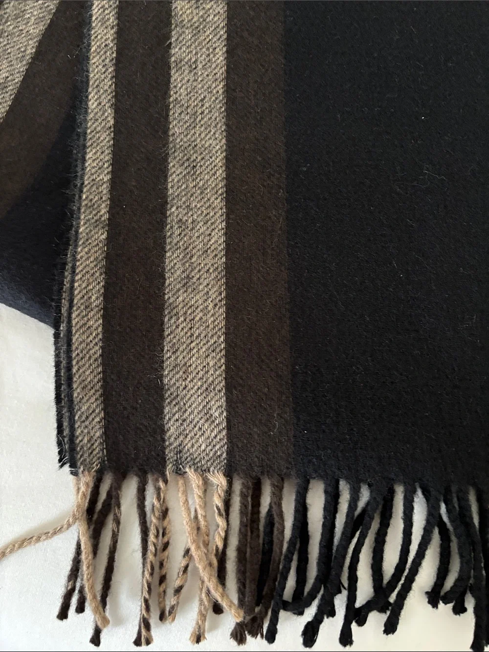 Men’s Coach Cashmere Scarf with Brown & Gray Stripe Accents